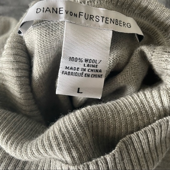 Diane Von Furstenberg DVF grey wool Diamond  pattern turtleneck sweater - Picture 7 of 8